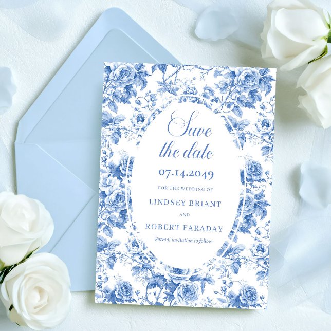Carte de mariage Chic Dusty Blue Floral Save the D (Chic Dusty Blue Floral Save the Date Wedding Card)