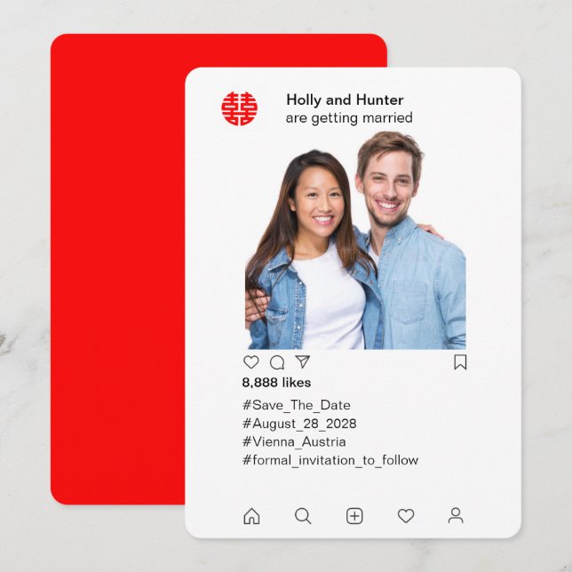 Carte de mariage chinoise de style Instagram pour  (Devant / Derrière)