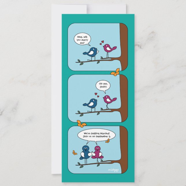 Carte de mariage Comic Strip Love Birds Save the D (Devant)