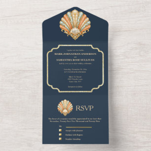 Carte de Mariage Coque Dorée de la Marine Luxe Côt