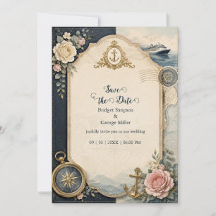 Carte de mariage croisière passeport vintage Rose