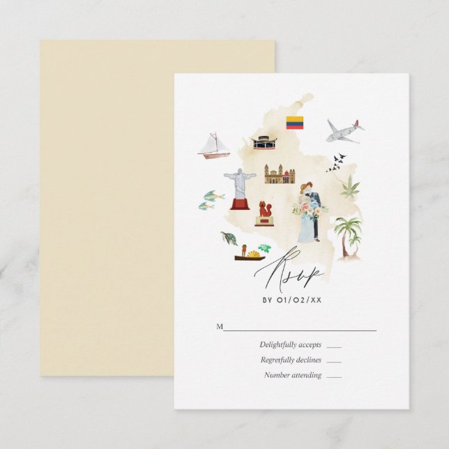 Carte de mariage de destination en Colombie (Devant / Derrière)