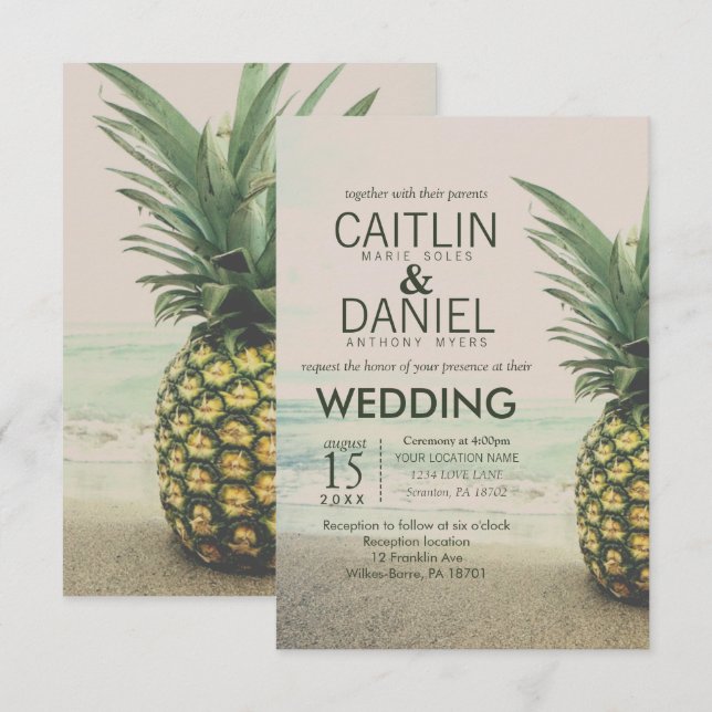 Carte de mariage de destination Pineapple Tropical (Devant / Derrière)