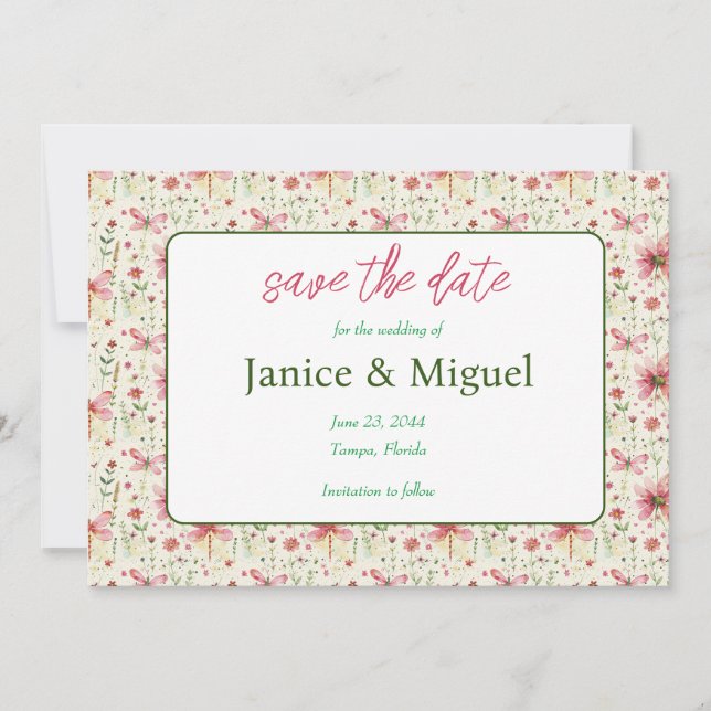 Carte de mariage de dragonfly botanique pour annon (Devant)