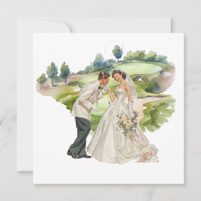 Carte de mariage de golf Mariée & Marié sur le ter (Devant)