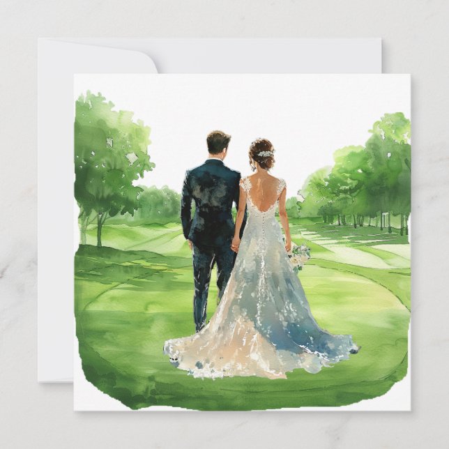 Carte de mariage de golf Mariée & Marié sur le ter (Devant)