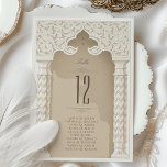 Carte de Mariage de luxe Arabesque<br><div class="desc">Régalez-vous à la réception de votre mariage avec cette carte de numéro de table luxueuse, inspirée par l'art complexe du design arabesque. La carte présente un arc d'ivoire élaboré avec des motifs tourbillonnants rappelant l'art traditionnel du Moyen-Orient, dressé contre une toile taupe riche. L'attraction principale, un grand numéro de table,...</div>