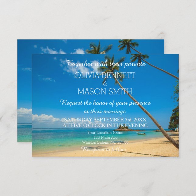 Carte de Mariage de mer de Destination Tropical Mo (Devant / Derrière)