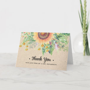 Carte de Mariage de Merci de tournesol rustique