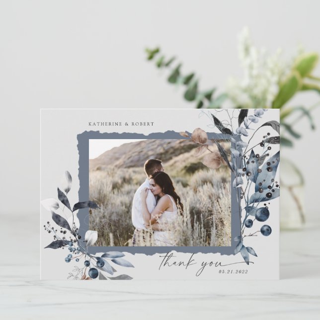 Carte de Mariage de Merci Floral hiver gelé (Debout devant)