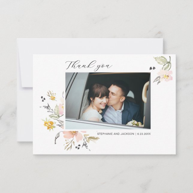 Carte de Mariage de Merci photo Floral doux (Devant)