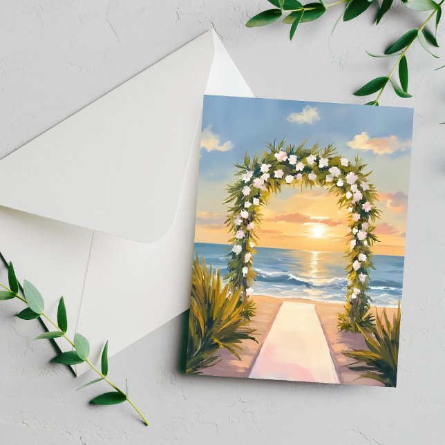 Carte de mariage de plage à arche florale aquarell (Créateur téléchargé)