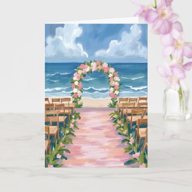 Carte de mariage de plage à fleurs aquarelle allée (Orchidée)