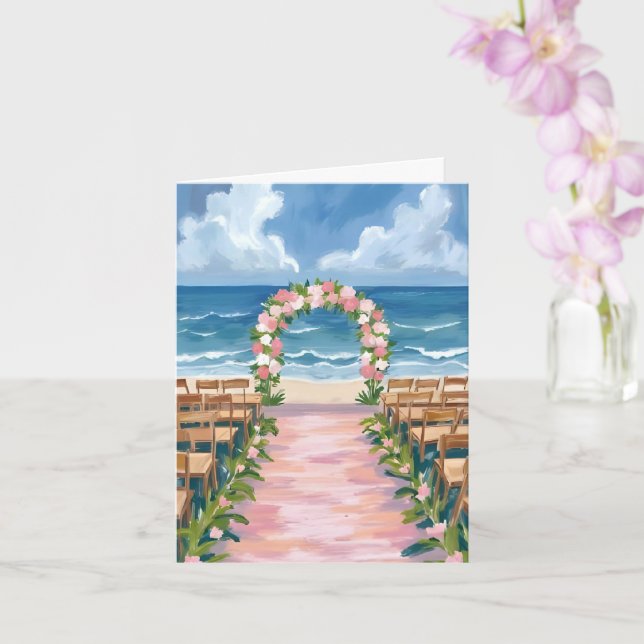 Carte de mariage de plage à fleurs aquarelle allée (Orchidée)