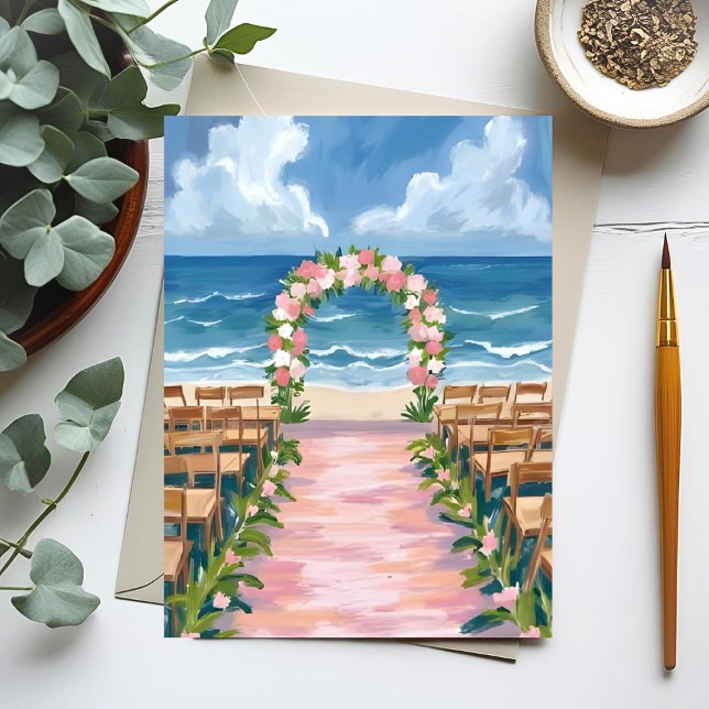 Carte de mariage de plage avec fleurs aquarelles a (Créateur téléchargé)