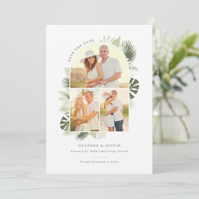 Carte de mariage de plage 'Save The Date' avec feu (Debout devant)