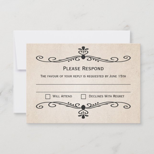Carte de Mariage de réponse RSVP vintage Parchemin (Devant)