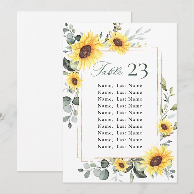 Carte de Mariage de Sunflower Eucalyptus Carte de  (Devant / Derrière)