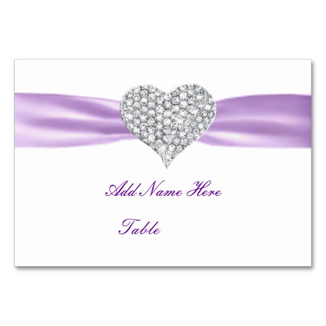 Carte de Mariage de table Diamond Heart Purple (Devant)