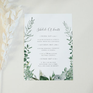 Carte de Mariage de verdure Succulente Horaire des