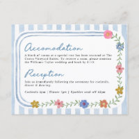 Carte de mariage détails fleurs bleues rayées