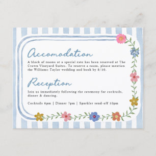 Carte de mariage détails fleurs bleues rayées