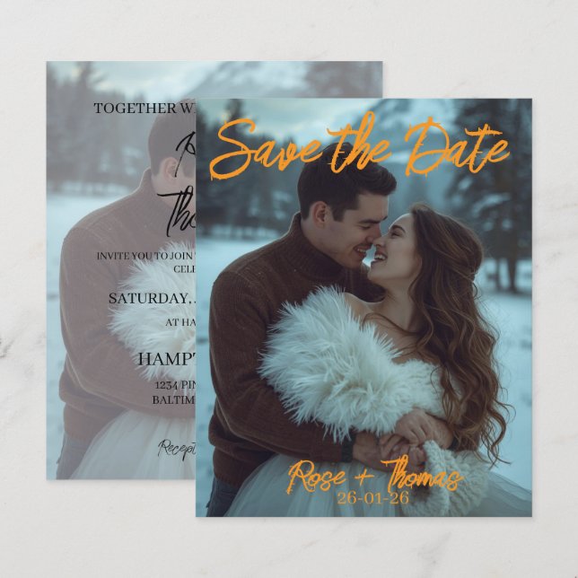 Carte de mariage d'hiver moderne simple personnali (Devant / Derrière)