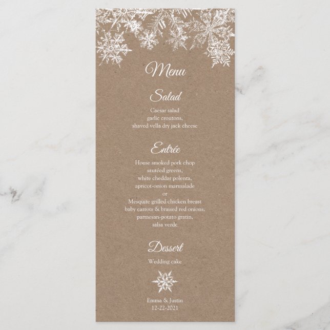 Carte de mariage d'hiver White & Kraft Snowflakes (Devant)