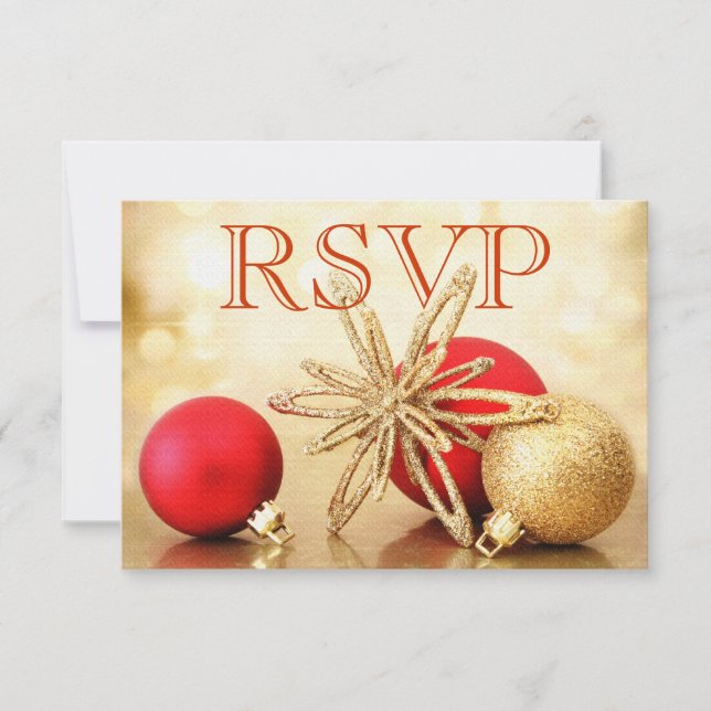 Carte de mariage dorée et rouge pour RSVP de vacan (Devant)