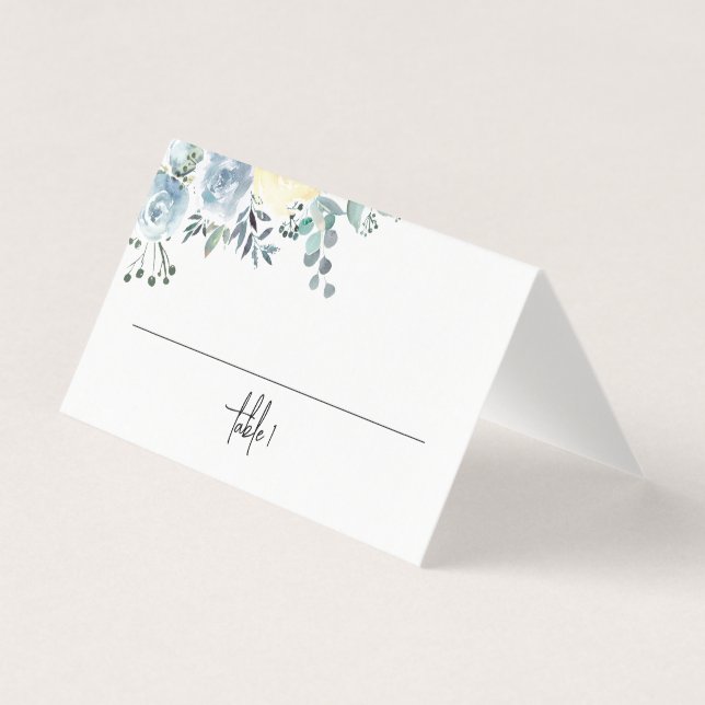 Carte de Mariage Dusty Blue Floral Greenery (Front)