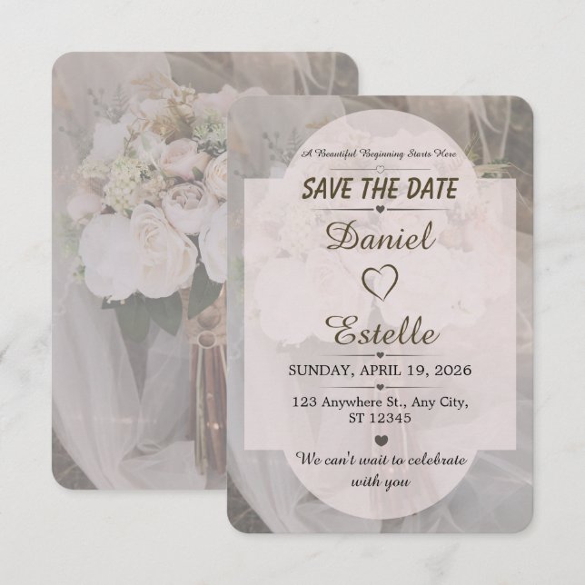 Carte de Mariage Éditables Bohème Neutre pour Sauv (Devant / Derrière)