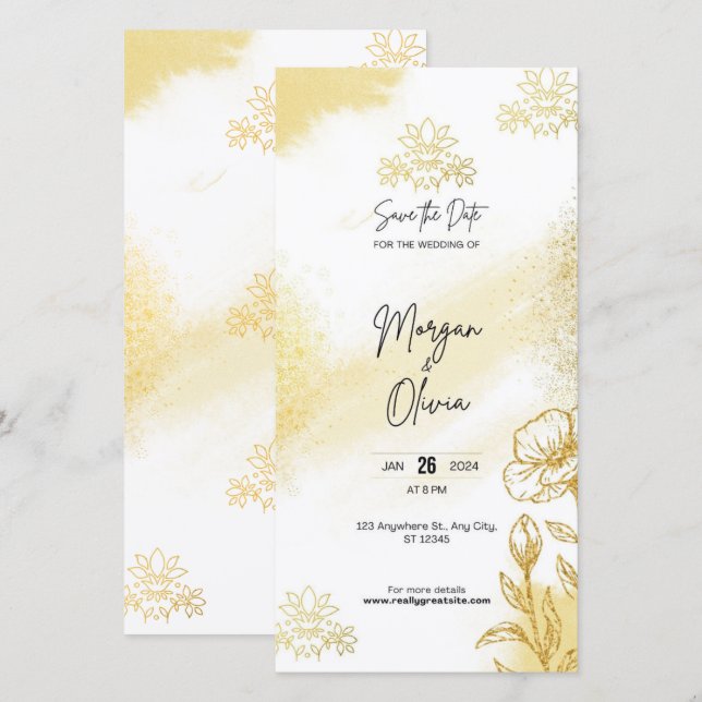 Carte de mariage 'Élégance florale dorée' pour ann (Devant / Derrière)