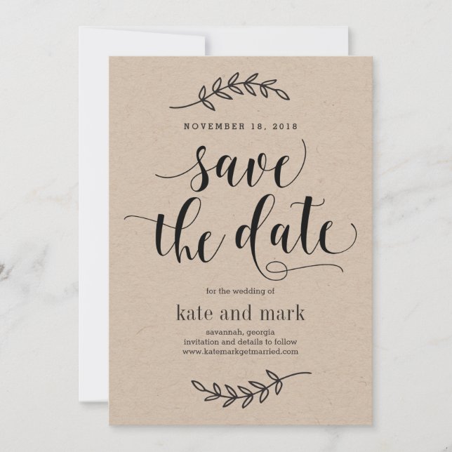 Carte de mariage 'Élégance Rustique' Kraft pour an (Devant)