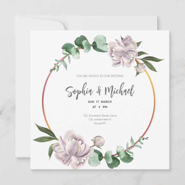 Carte de mariage élégante avec cadre de verdure (Devant)