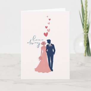 Carte de mariage élégante avec couple & cœurs L