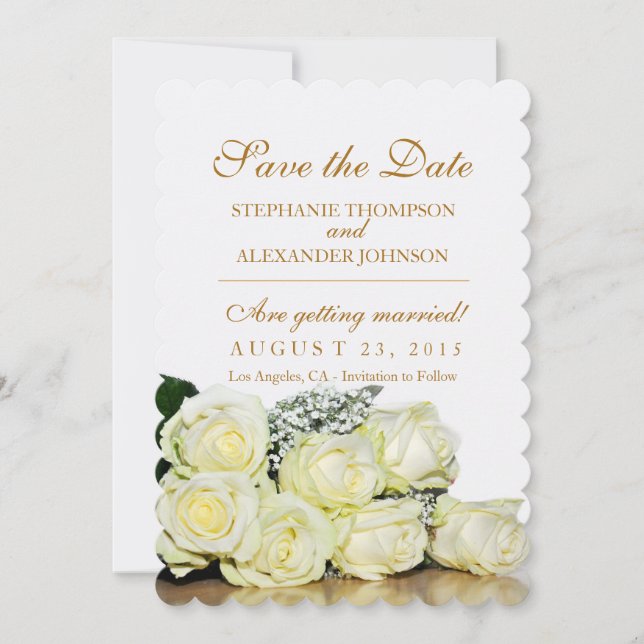 Carte de mariage élégante avec roses blanches pour (Devant)