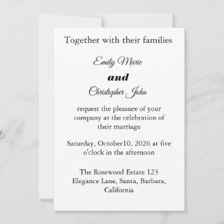 Carte de Mariage Élégante et Minimaliste Blanche
