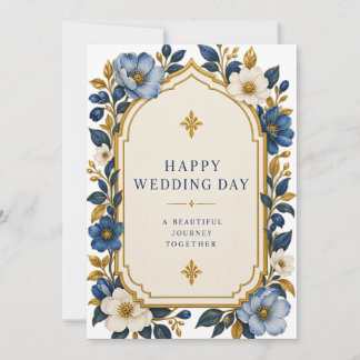 Carte de mariage élégante Fleurs bleues Jour de ma