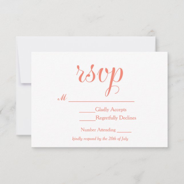 Carte de mariage élégante simple corail et blanc R (Devant)