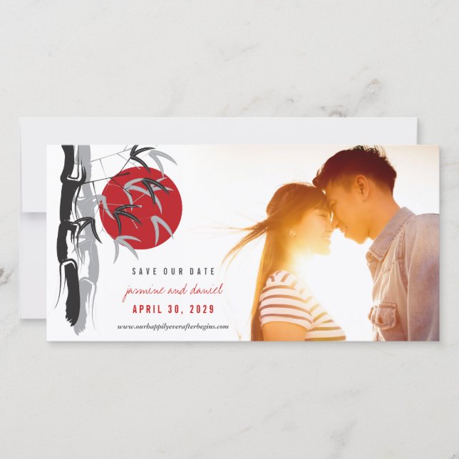 Carte de mariage en bambou Sunrise Save The Date (Devant)