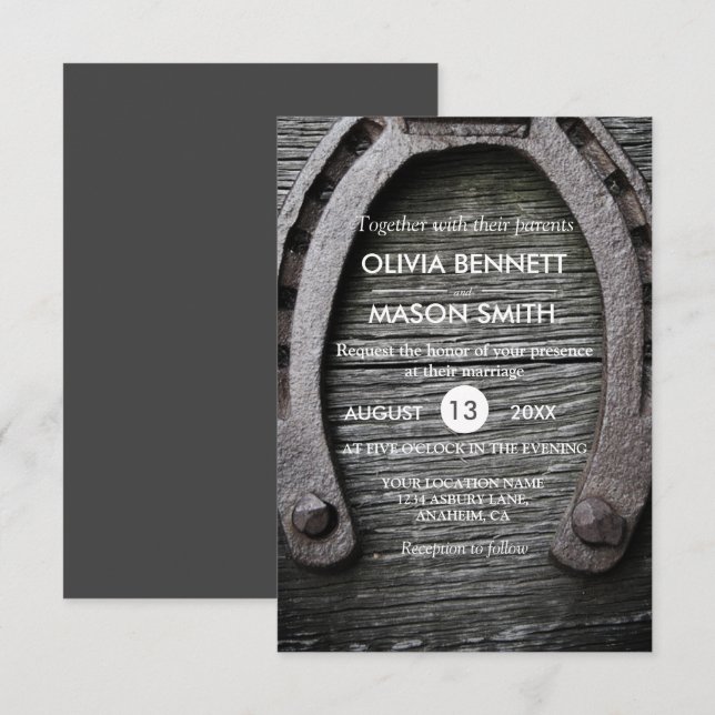 Carte de mariage en fer à cheval de charme (Devant / Derrière)