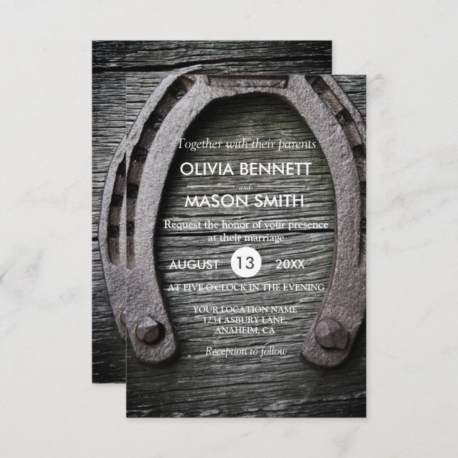 Carte de mariage en fer à cheval de charme (Devant / Derrière)