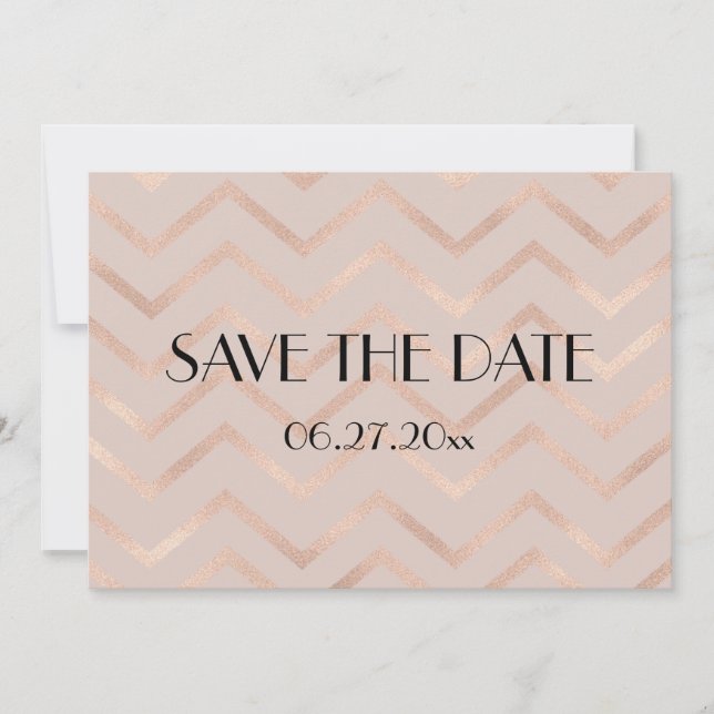Carte de mariage en or rose Chevron Save The Date (Devant)