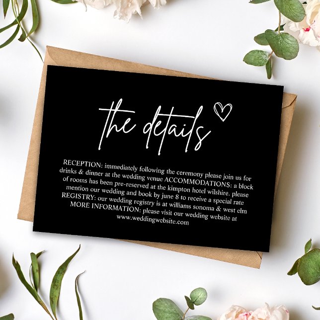 Carte de Mariage Encastrée avec Écriture Manuscrit (Black handwritten script enclosure card shares wedding details with bold, elegant charm.)