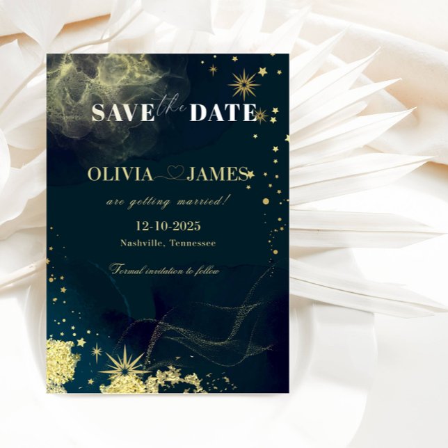 Carte de mariage "Évitez la date" Galaxie Bleu Cél (Créateur téléchargé)