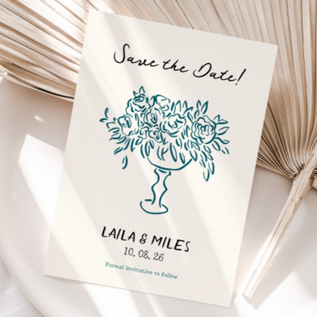 Carte de mariage fantaisiste fleurs pour annoncer  (flower vase Save the date wedding invitation)