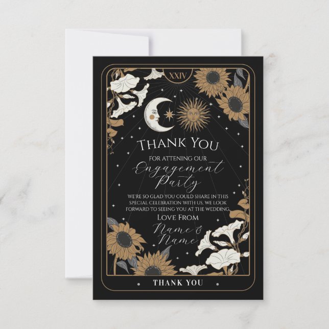 Carte de Mariage Fiançailles Tarot Sun Moon Merci (Devant)