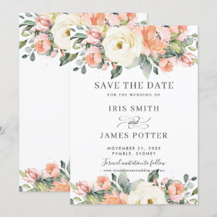 Carte de mariage Fleurs en ivoire rose pêche à con