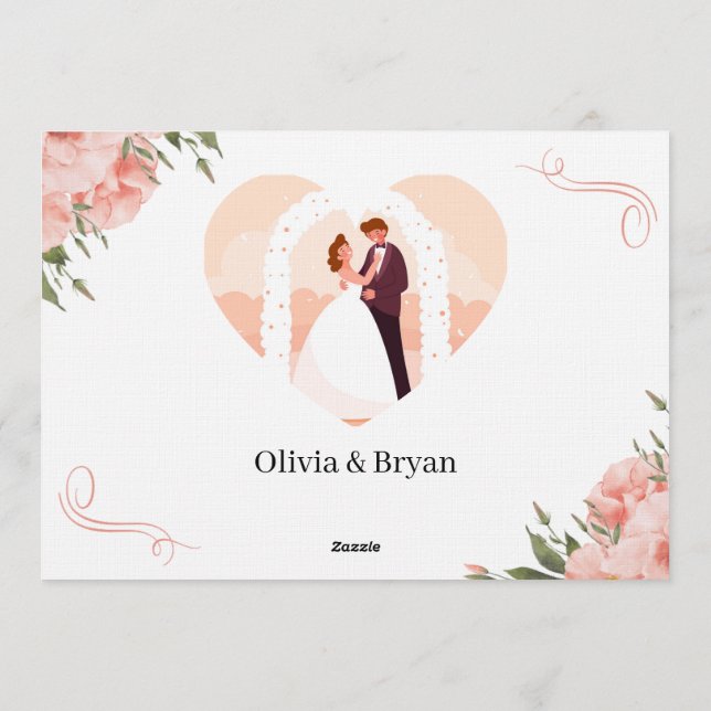 Carte de mariage "Fleurs roses" pour annoncer la d (Dos)
