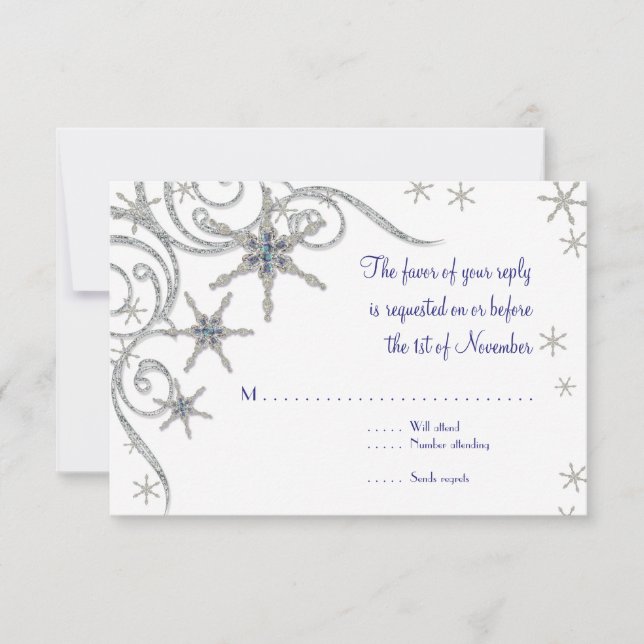 Carte de mariage Flocons de neige d'hiver Joyaux e (Devant)